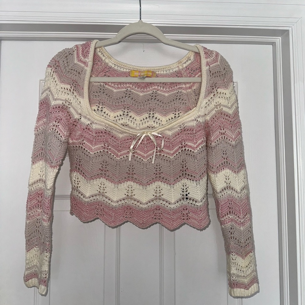 Urban Outfitters Pink Knit Long Sleeve Crop Top
